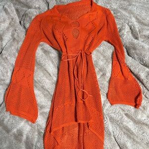 Orange Knit Cover-Up Dress